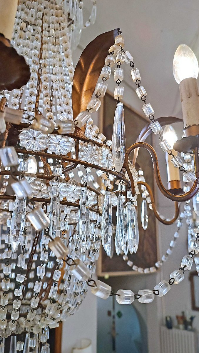 Early 19th Century Basket Chandelier In Crystals And Gilded Iron -photo-7