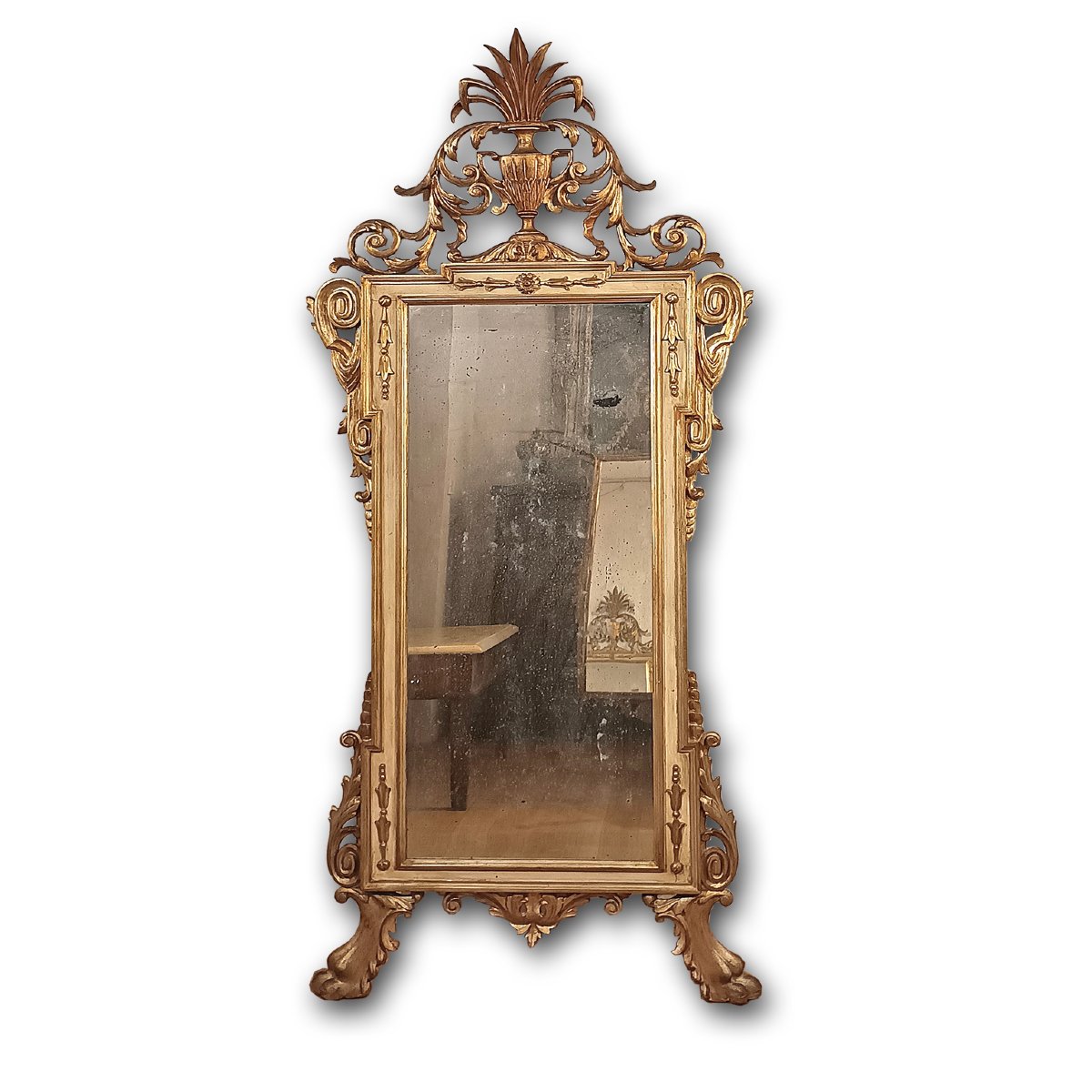 Second Half Of The 18th Century Neoclassical Mirror With Small Amphora 
