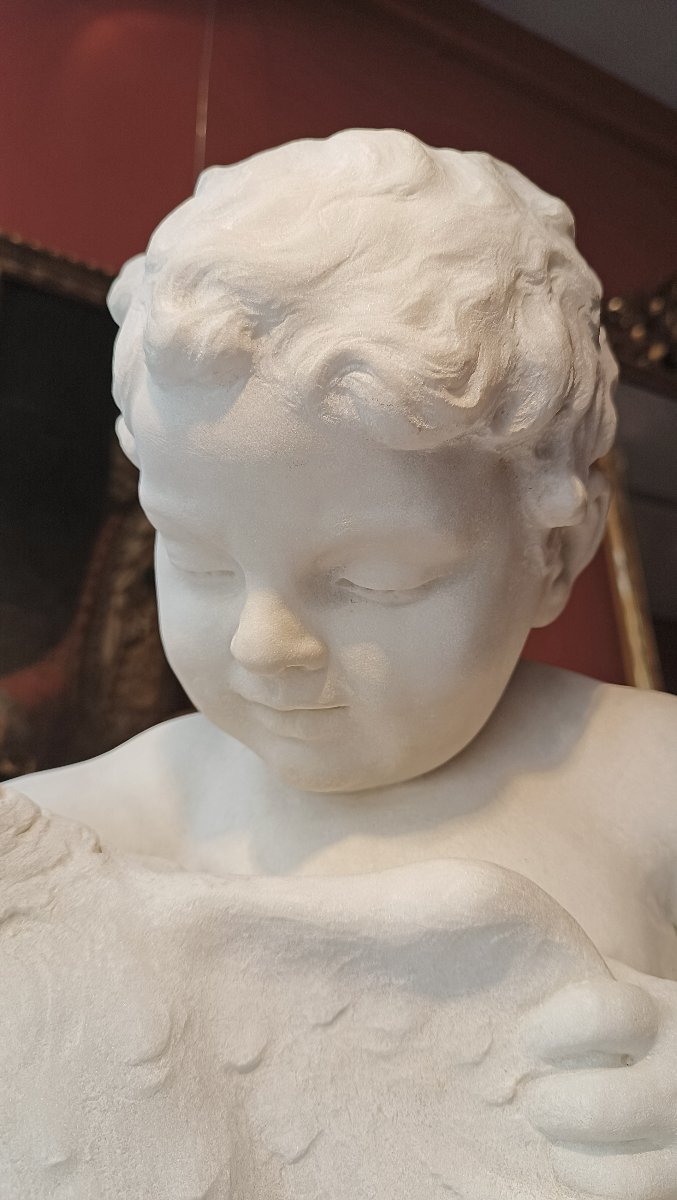 Late 18th Century Marble Sculpture "little Boy With Duck" -photo-2