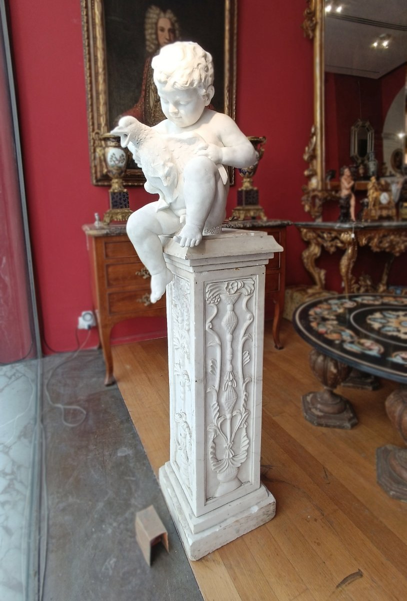Late 18th Century Marble Sculpture "little Boy With Duck" -photo-6