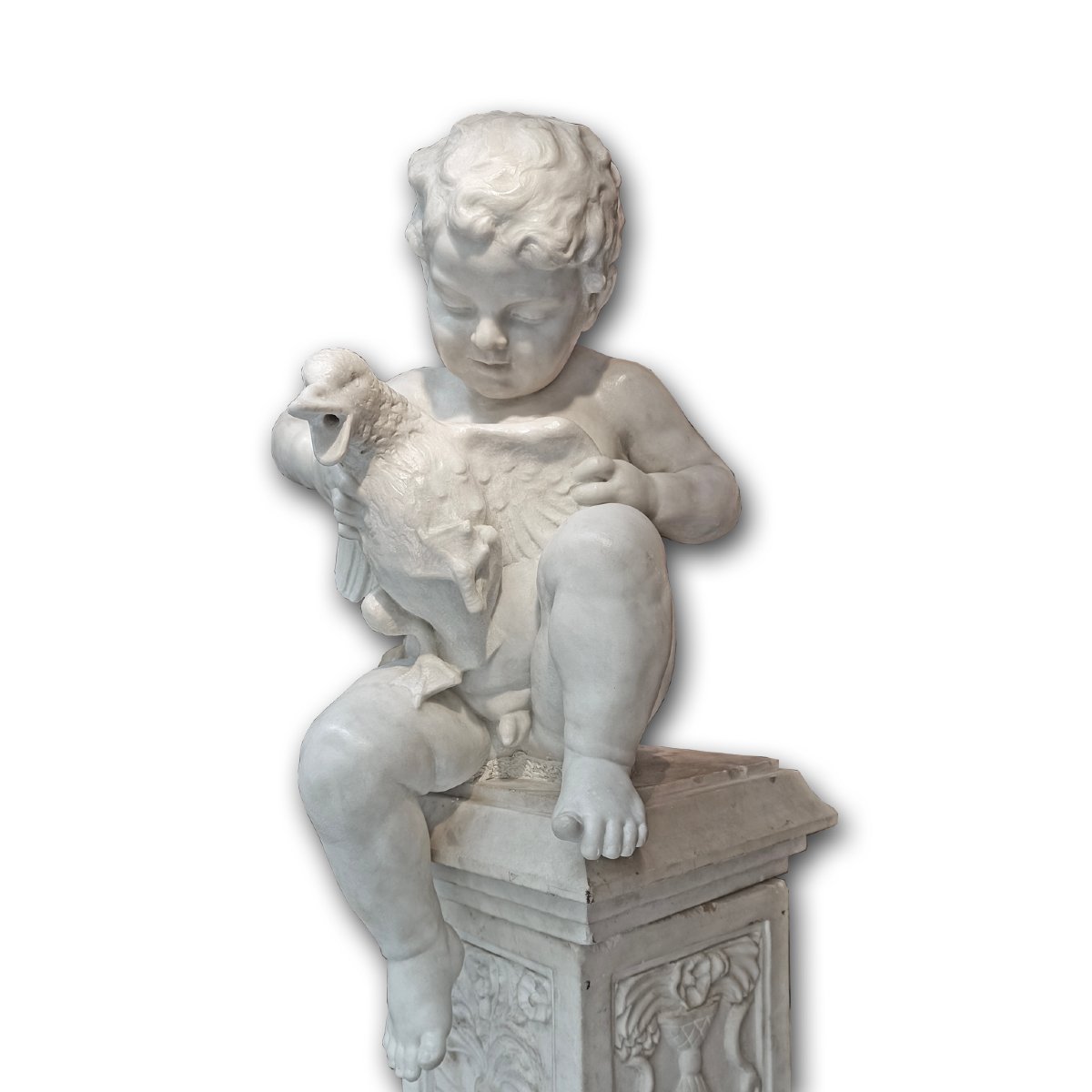 Late 18th Century Marble Sculpture "little Boy With Duck" 