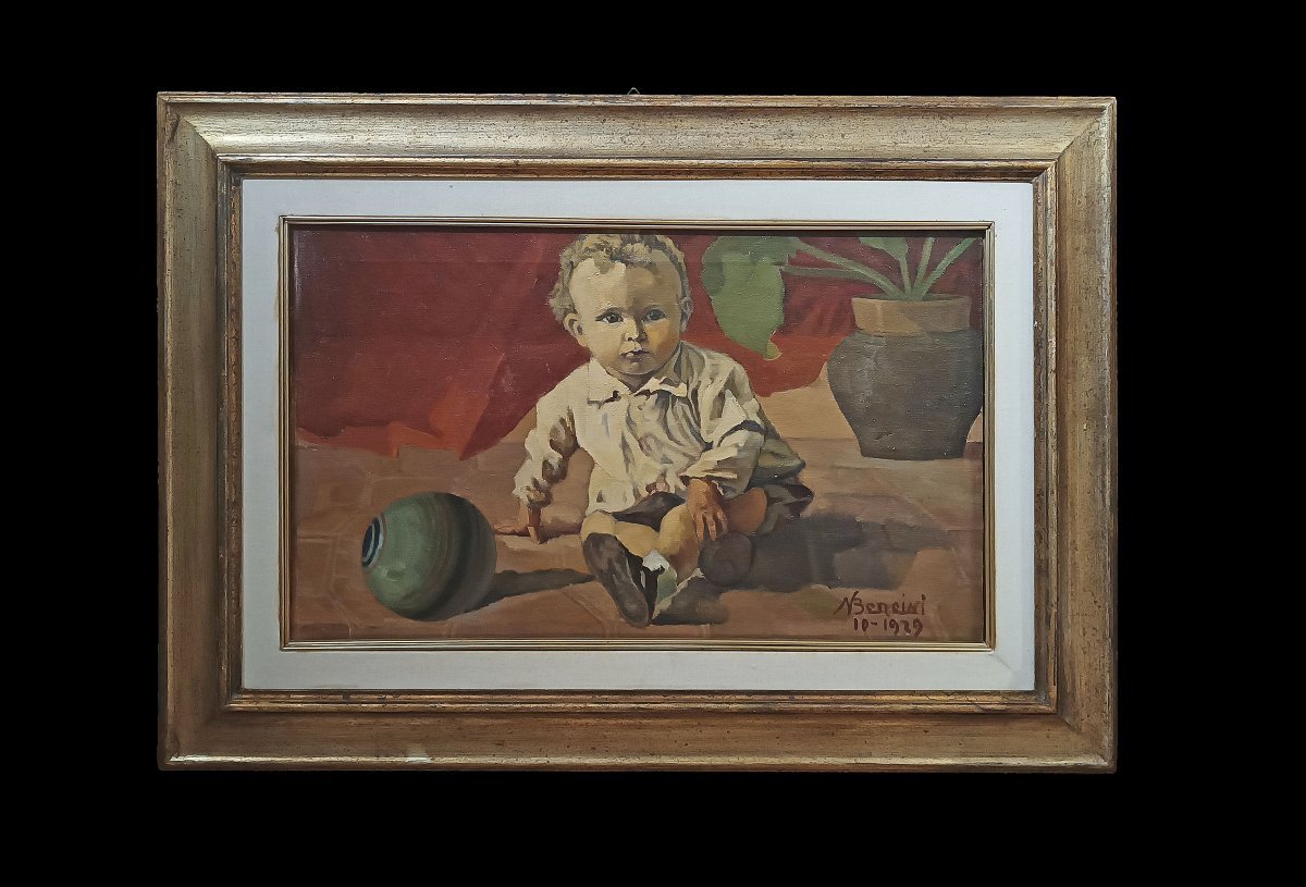 TABLEAU AVEC UN ENFANT PAR NATALE BENCINI PREMIÈRE MOITIÉ DU 20ème SIÈCLE-photo-2