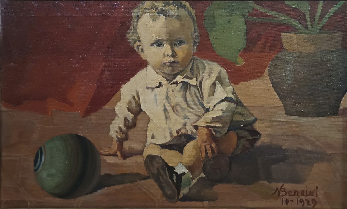 TABLEAU AVEC UN ENFANT PAR NATALE BENCINI PREMIÈRE MOITIÉ DU 20ème SIÈCLE-photo-3