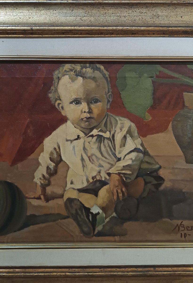 TABLEAU AVEC UN ENFANT PAR NATALE BENCINI PREMIÈRE MOITIÉ DU 20ème SIÈCLE-photo-1
