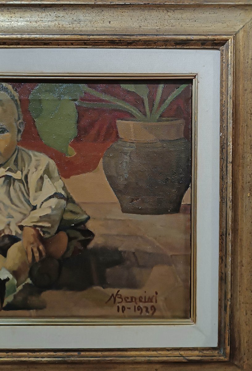 TABLEAU AVEC UN ENFANT PAR NATALE BENCINI PREMIÈRE MOITIÉ DU 20ème SIÈCLE-photo-2