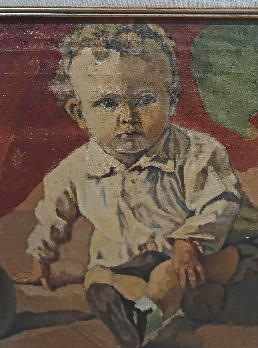 TABLEAU AVEC UN ENFANT PAR NATALE BENCINI PREMIÈRE MOITIÉ DU 20ème SIÈCLE-photo-3
