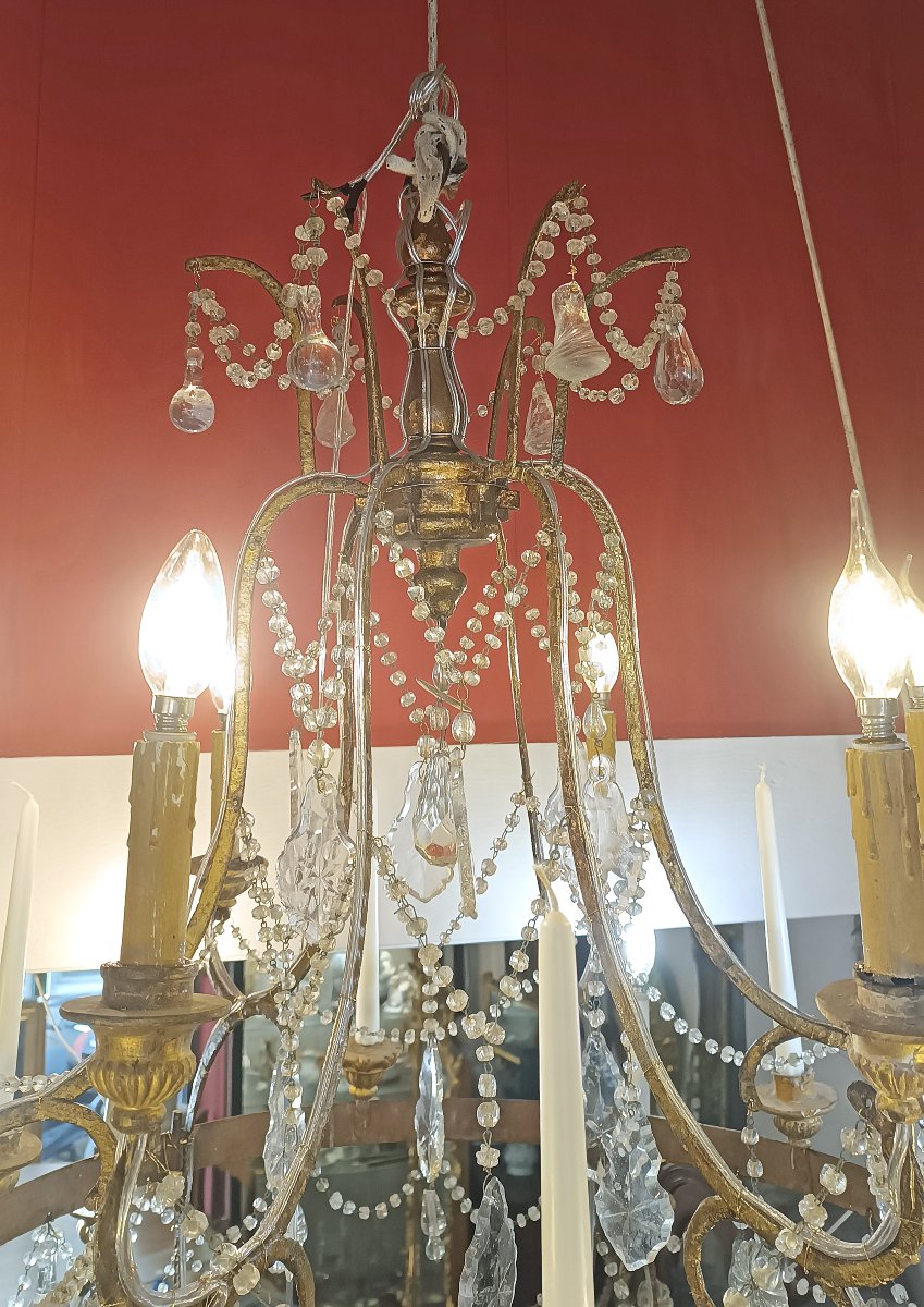 LUSTRE LOUIS XV EN FER DORÉ ET CRISTAUX MILIEU DU 18ème SIÈCLE-photo-1