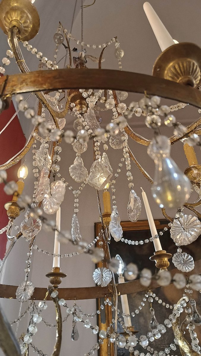 LUSTRE LOUIS XV EN FER DORÉ ET CRISTAUX MILIEU DU 18ème SIÈCLE-photo-3