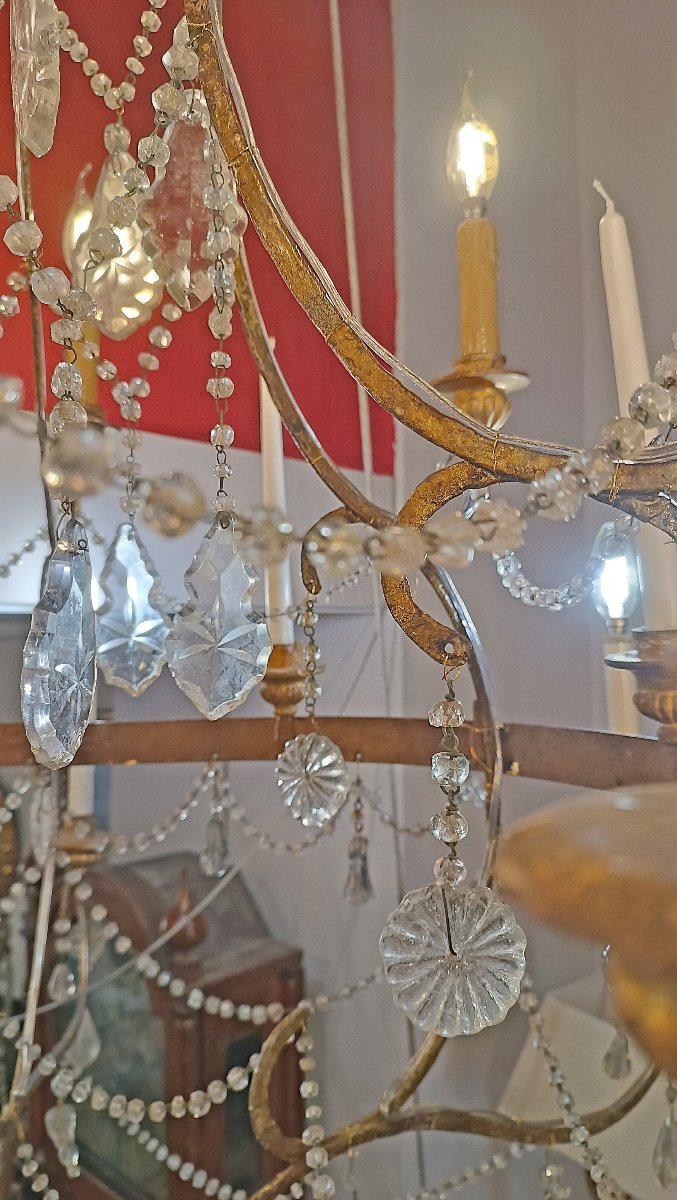 LUSTRE LOUIS XV EN FER DORÉ ET CRISTAUX MILIEU DU 18ème SIÈCLE-photo-5