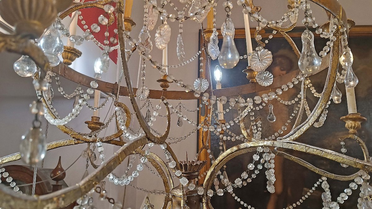 LUSTRE LOUIS XV EN FER DORÉ ET CRISTAUX MILIEU DU 18ème SIÈCLE-photo-8