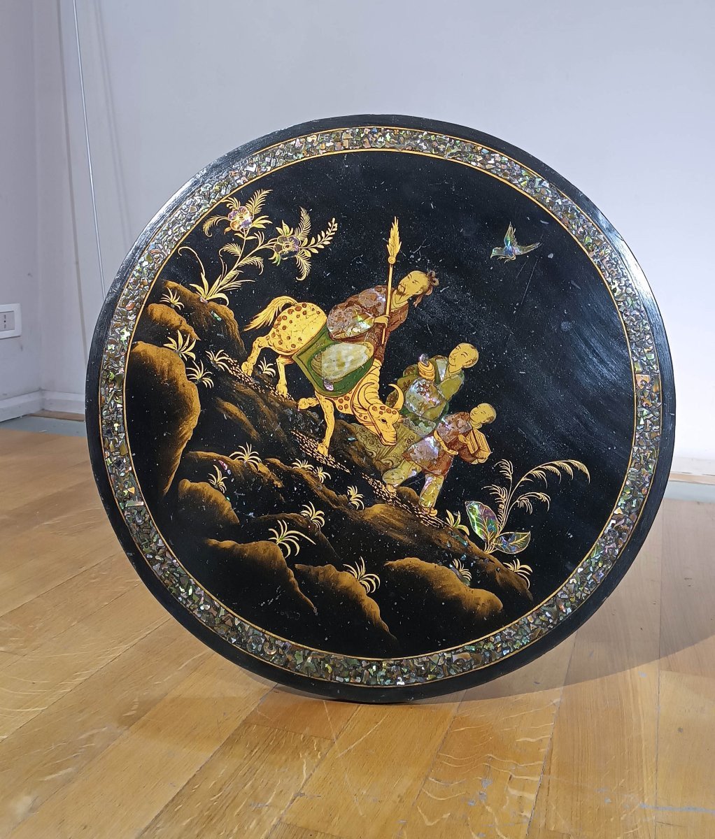First 19th Century Oriental Style Ebony Table With Inlays-photo-3