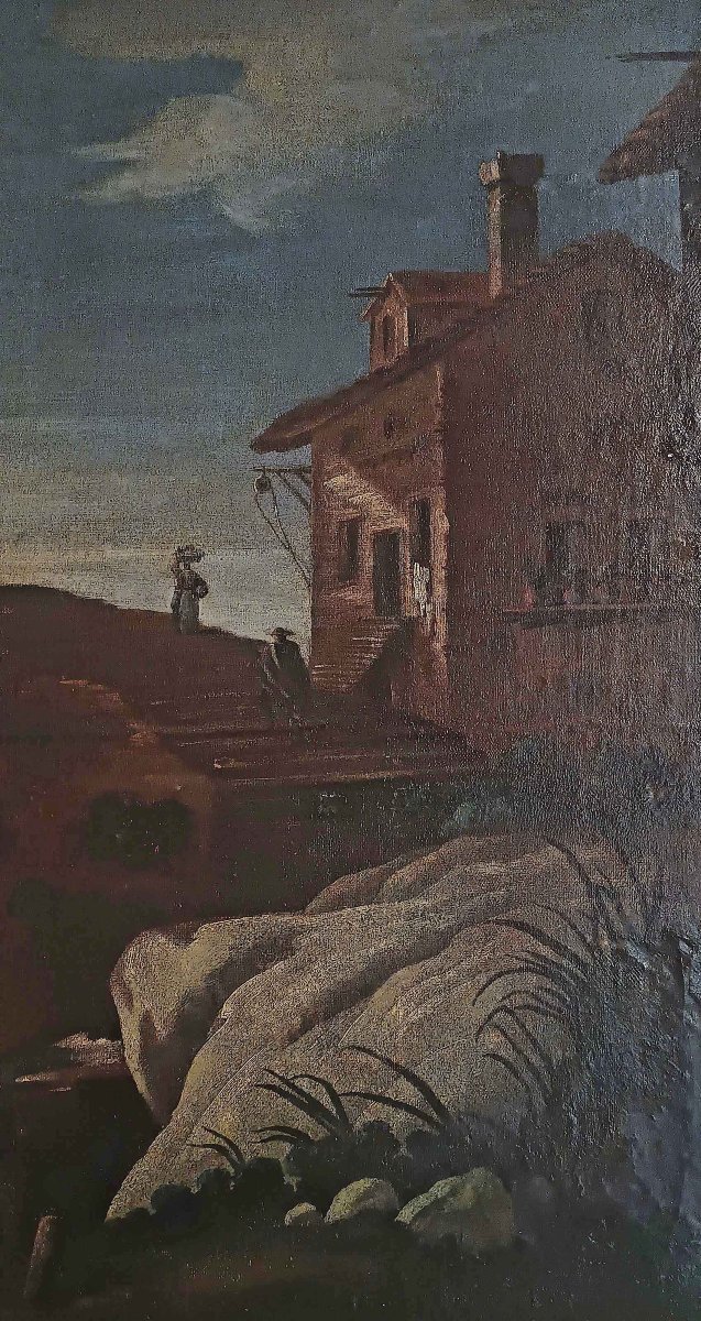 GRAND TABLEAU AVEC PAYSAGE ET PERSONNAGES FIN DU 17ème SIÈCLE-photo-3