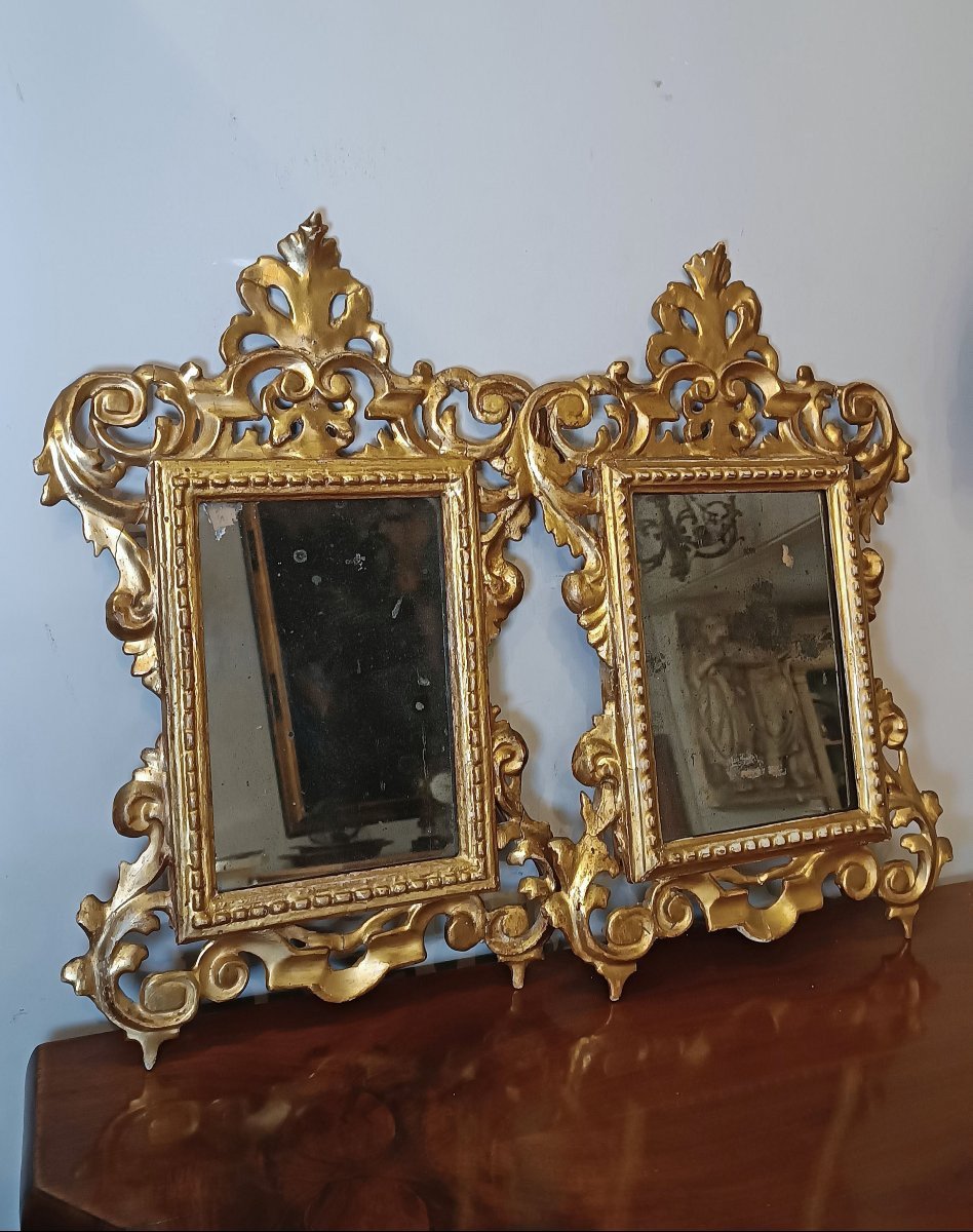 PAIRE DE PETITS MIROIRS DORÉS MILIEU 19ème SIÈCLE-photo-3