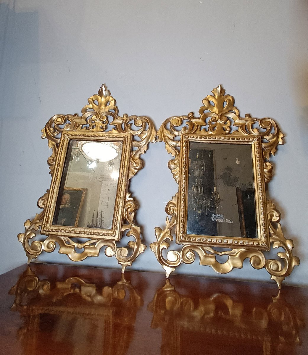 PAIRE DE PETITS MIROIRS DORÉS MILIEU 19ème SIÈCLE-photo-5