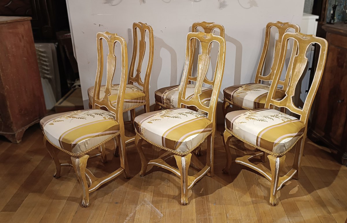 Mid-18th Century Six Louis XV Chairs In Painted Wood-photo-2
