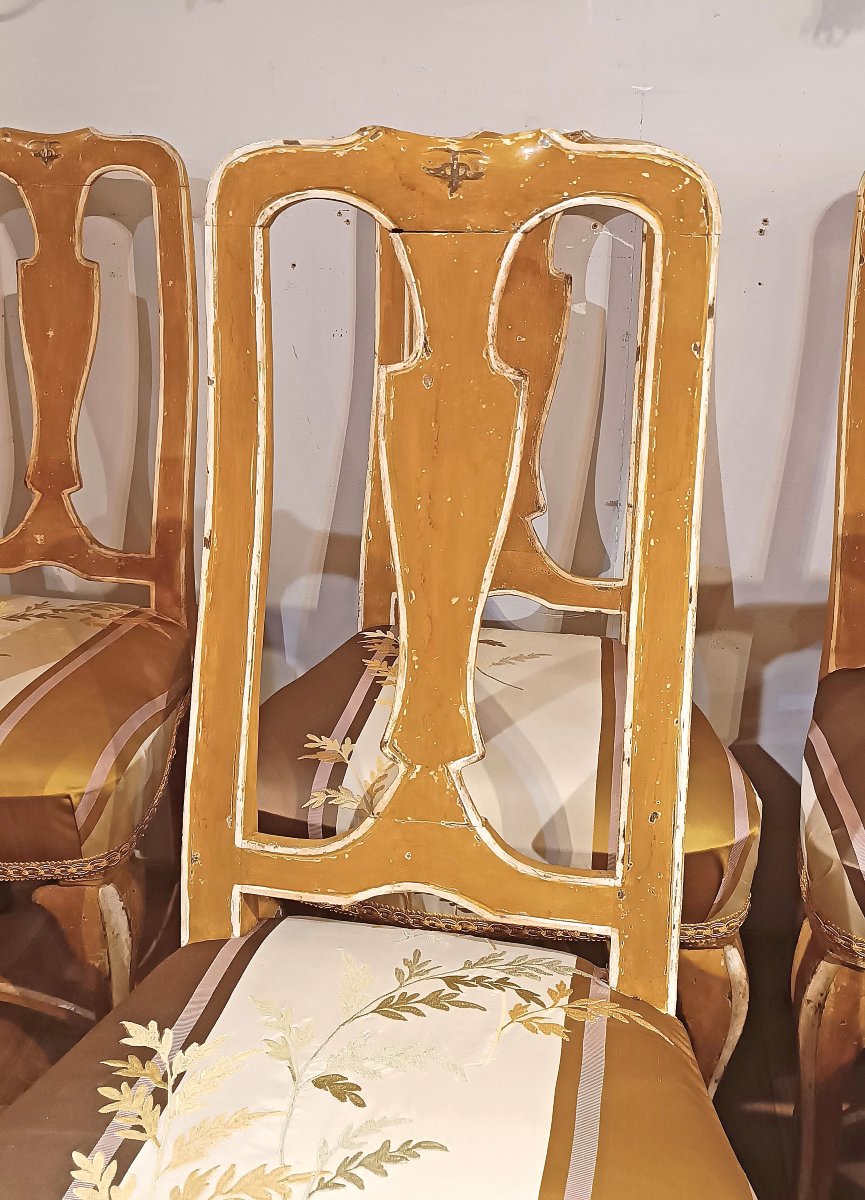 Mid-18th Century Six Louis XV Chairs In Painted Wood-photo-4
