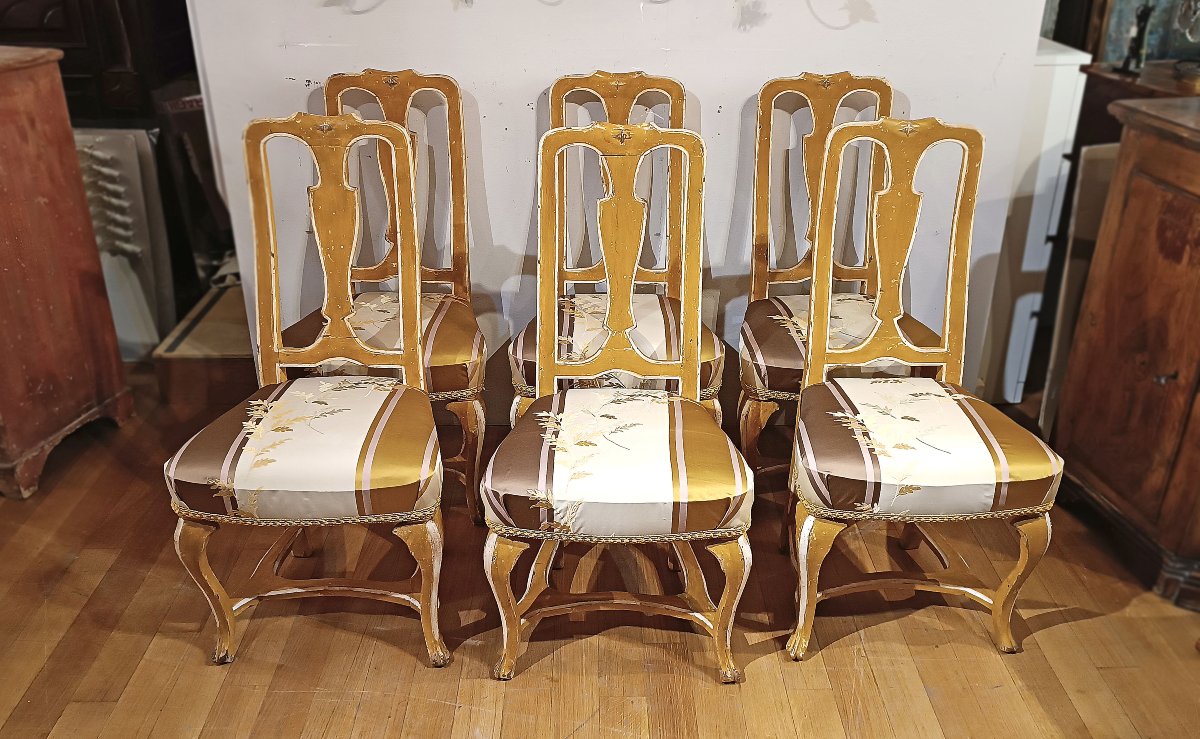 Mid-18th Century Six Louis XV Chairs In Painted Wood-photo-6