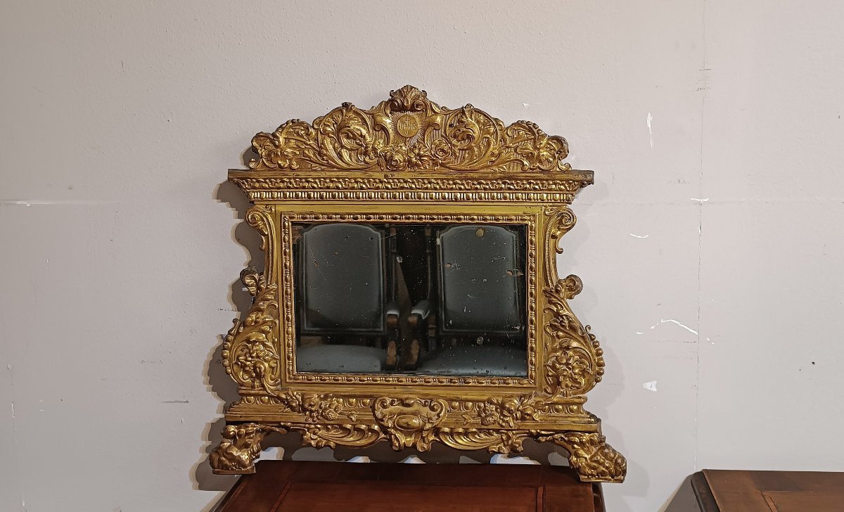 Late 18th Century Small Gilt-plated Brass Mirror-photo-2