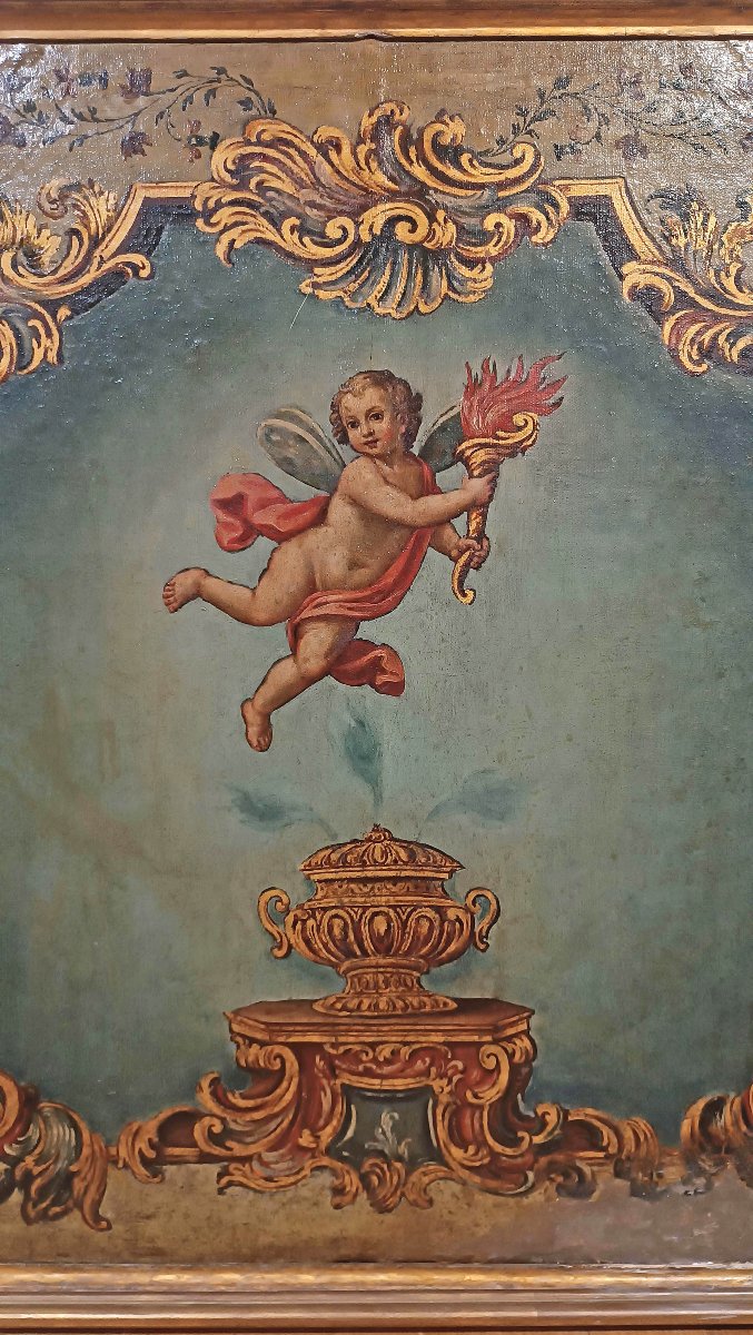 TABLEAU ALLÉGORIE D'UN PUTTO AILÉ FIN DU 18ème SIÈCLE-photo-3