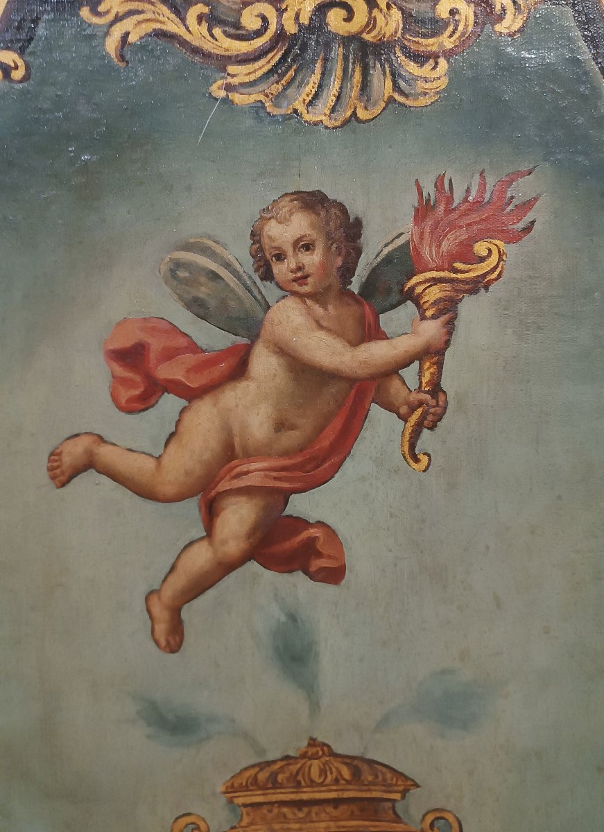TABLEAU ALLÉGORIE D'UN PUTTO AILÉ FIN DU 18ème SIÈCLE-photo-4