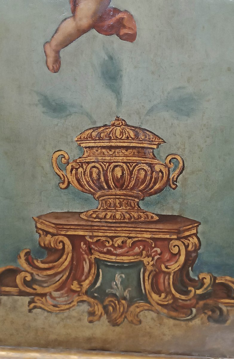 TABLEAU ALLÉGORIE D'UN PUTTO AILÉ FIN DU 18ème SIÈCLE-photo-1