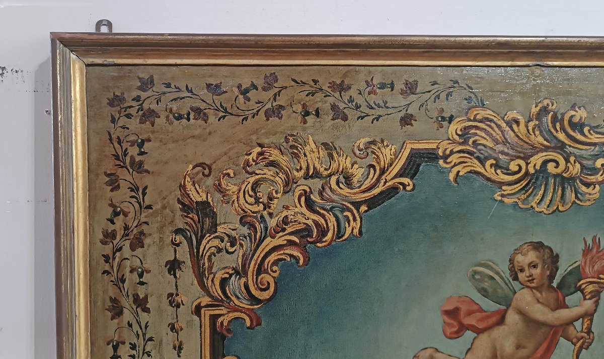 TABLEAU ALLÉGORIE D'UN PUTTO AILÉ FIN DU 18ème SIÈCLE-photo-2