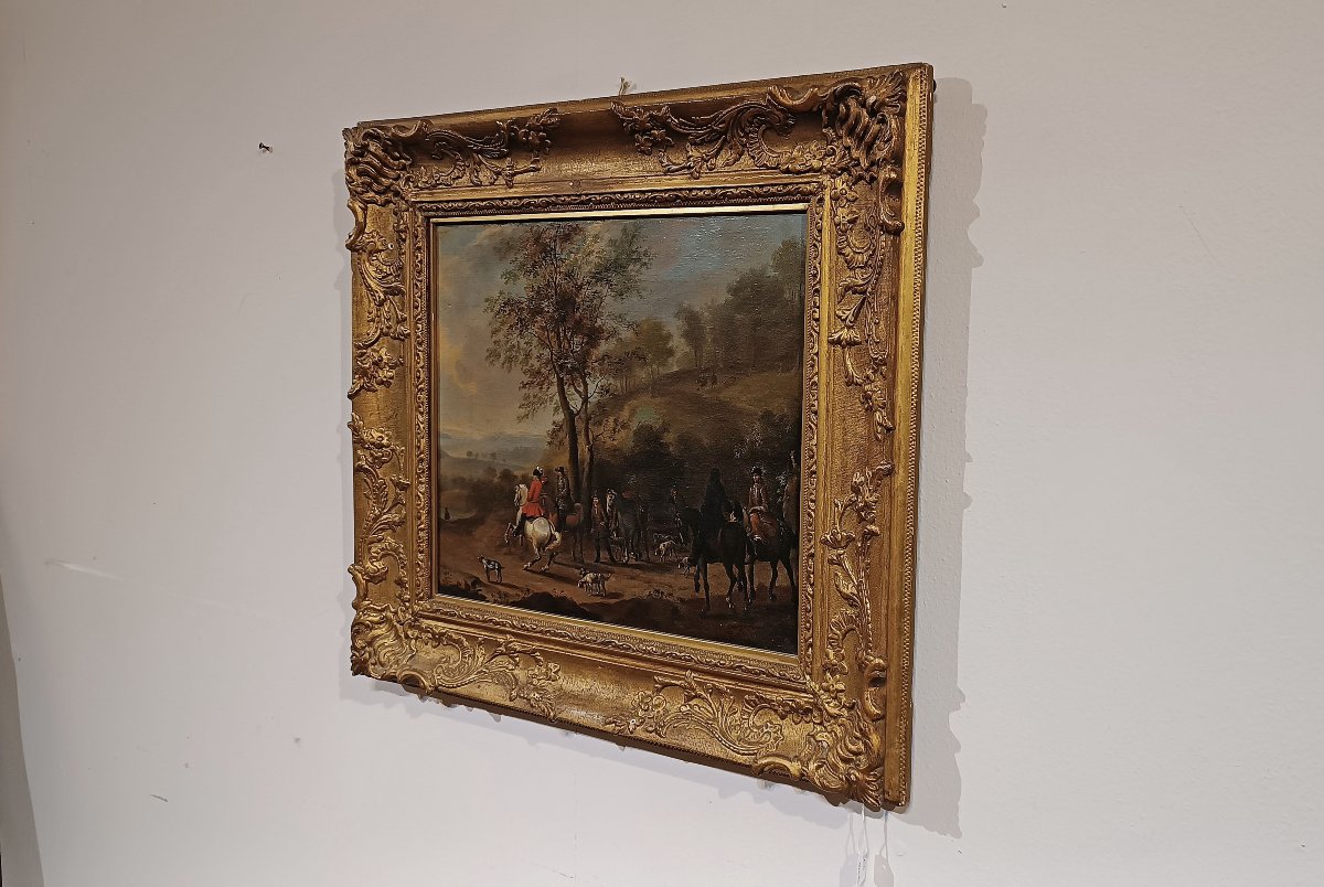 Mid-18th Century Painting With A Hunting Scene-photo-2
