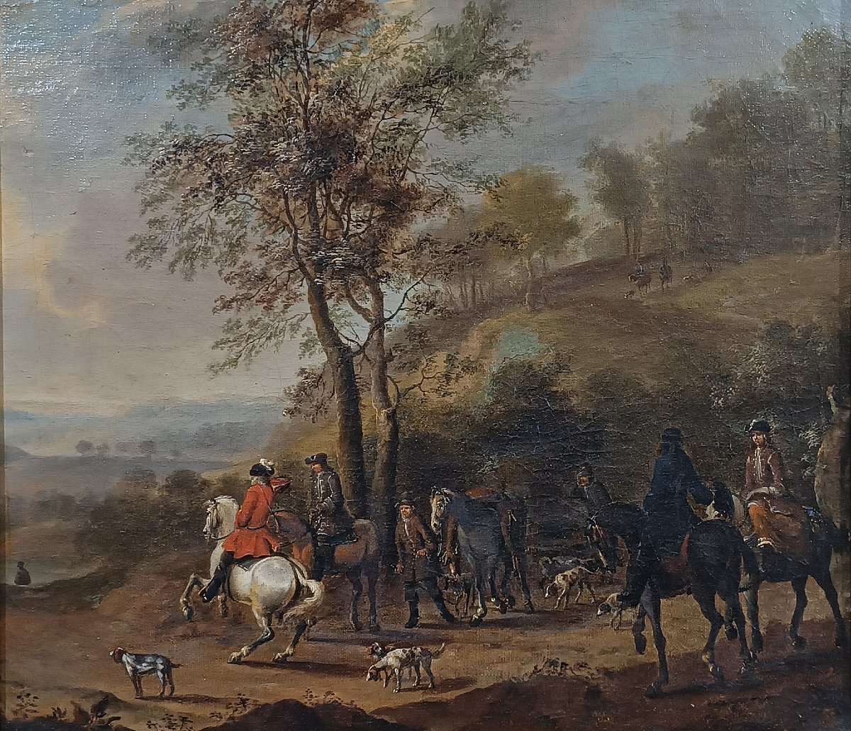 Mid-18th Century Painting With A Hunting Scene-photo-3