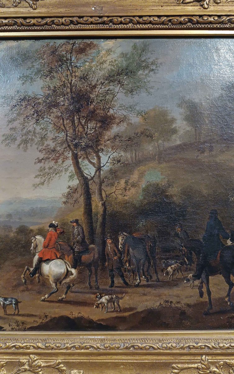 Mid-18th Century Painting With A Hunting Scene-photo-1