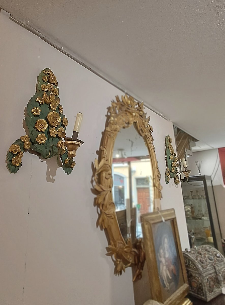 PAIRE D'APPLIQUE NÉOCLASSIQUES VERTES ET OR FIN DU 18ème SIÈCLE-photo-6