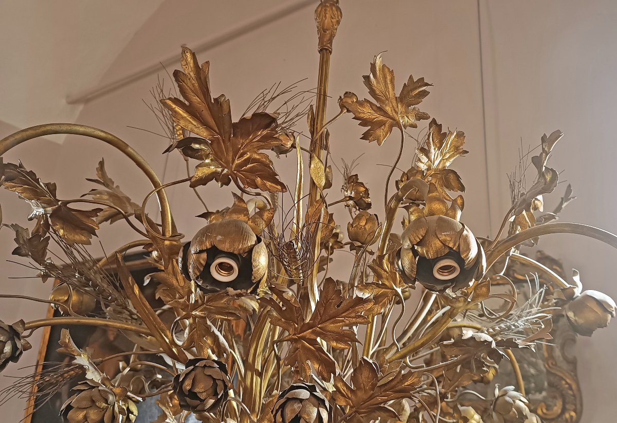 Early 20th Century Gilt Brass And Bronze Chandelier-photo-3