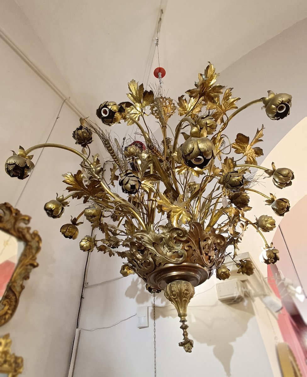 Early 20th Century Gilt Brass And Bronze Chandelier-photo-6