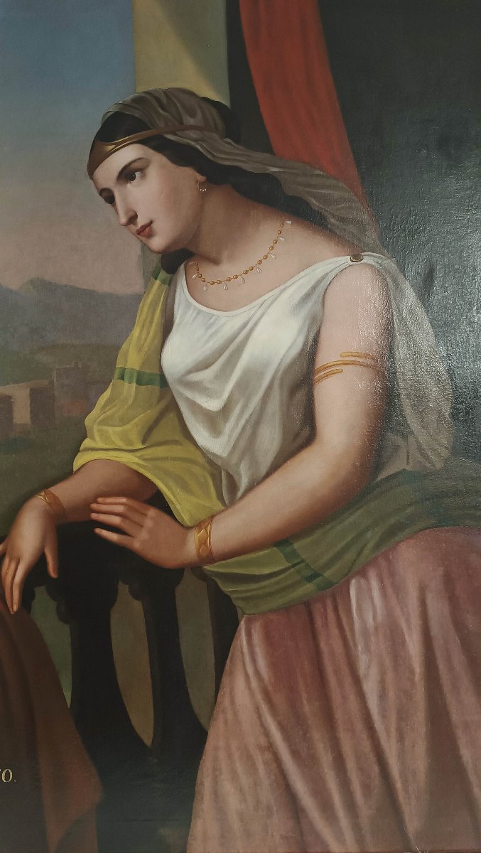 PORTRAIT DE LA POÉTESSE SAPPHO PAR ENRICO FANFANI MILIEU DU 19ème SIÈCLE-photo-2