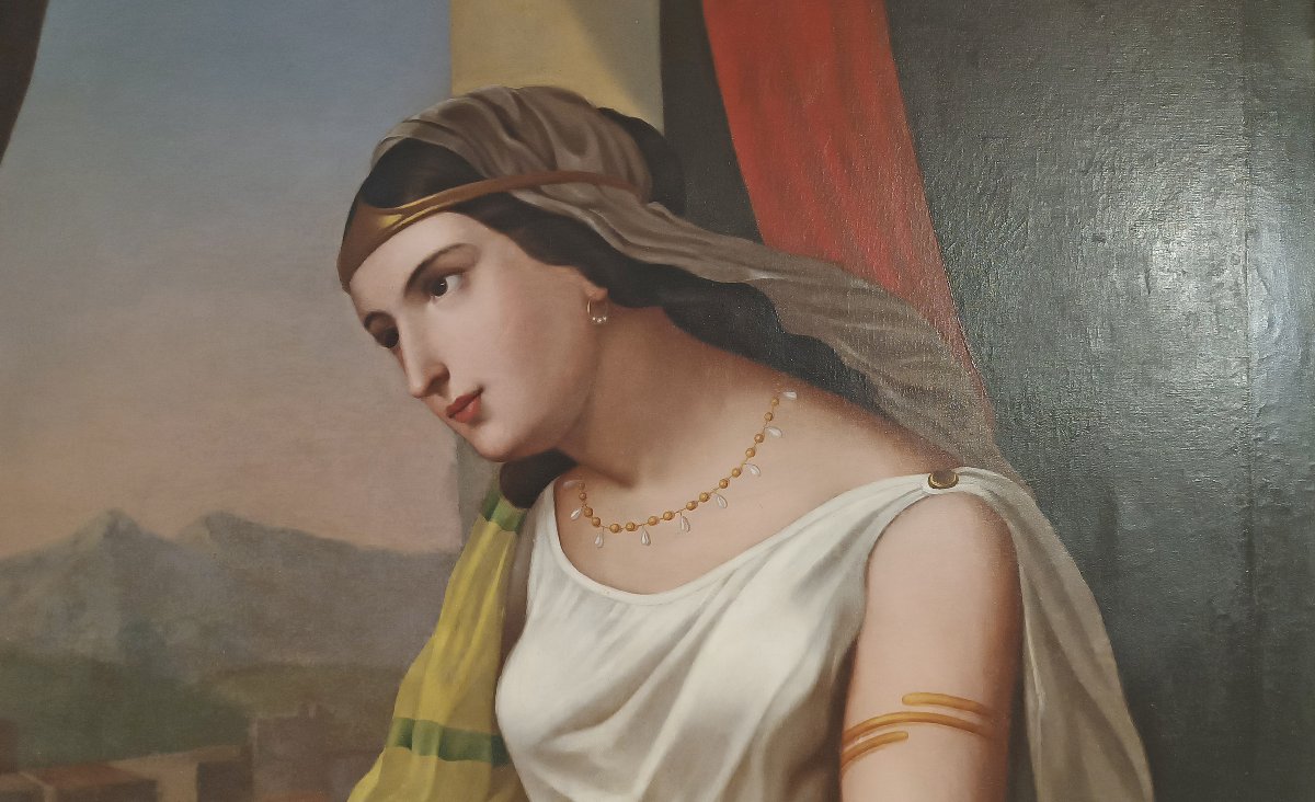 PORTRAIT DE LA POÉTESSE SAPPHO PAR ENRICO FANFANI MILIEU DU 19ème SIÈCLE-photo-4