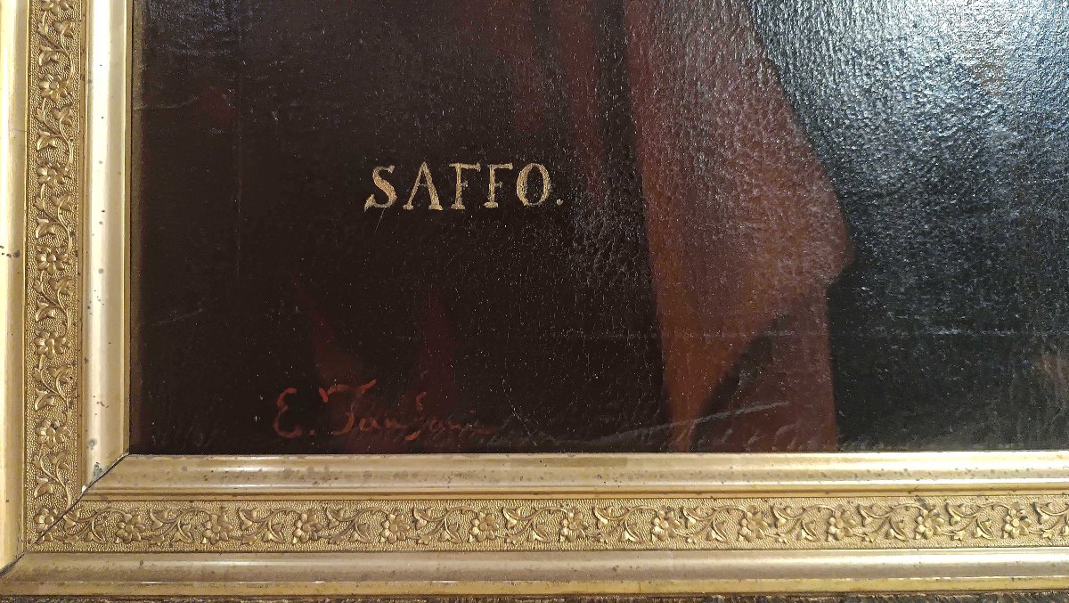 PORTRAIT DE LA POÉTESSE SAPPHO PAR ENRICO FANFANI MILIEU DU 19ème SIÈCLE-photo-4