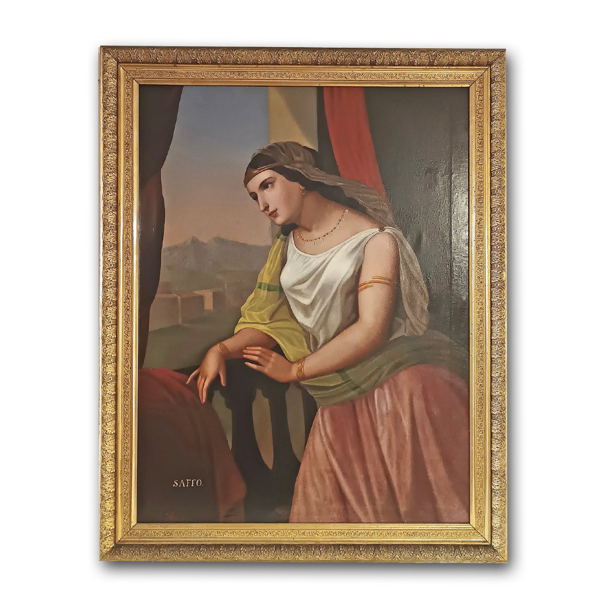 PORTRAIT DE LA POÉTESSE SAPPHO PAR ENRICO FANFANI MILIEU DU 19ème SIÈCLE