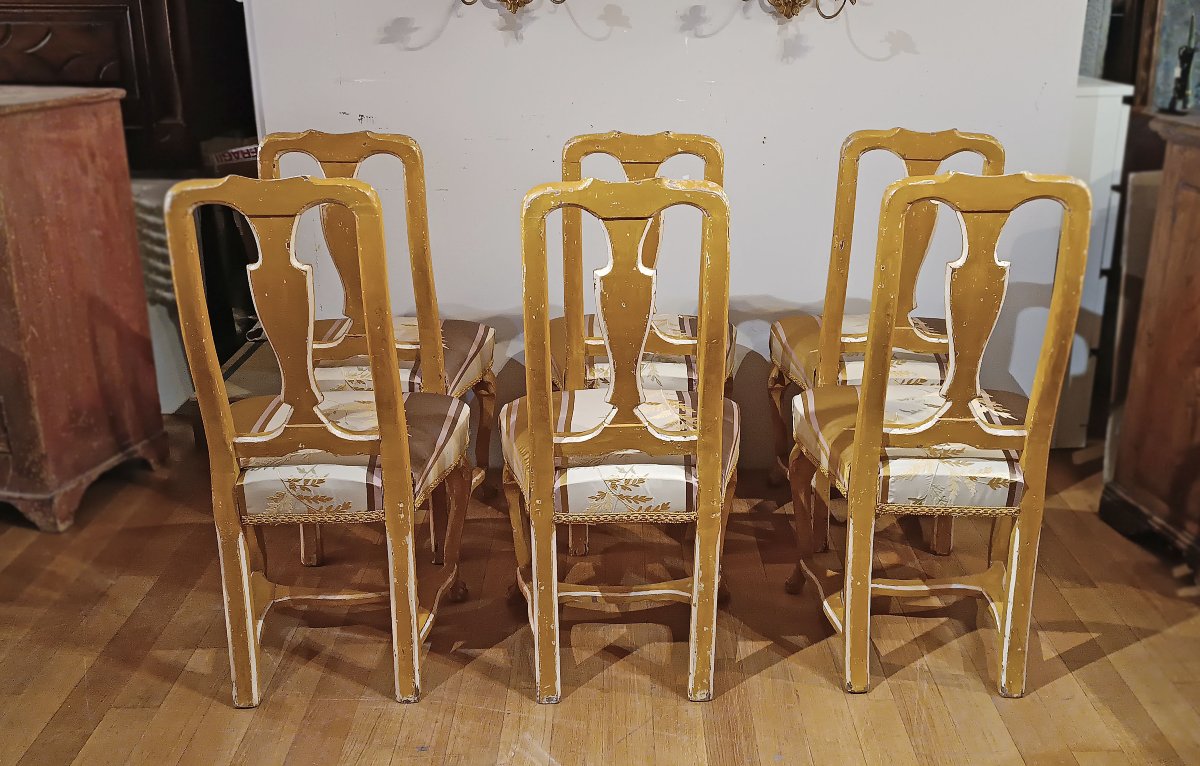 SIX CHAISES LOUIS XV EN BOIS PEINT MILIEU DU 18ème SIÈCLE-photo-4