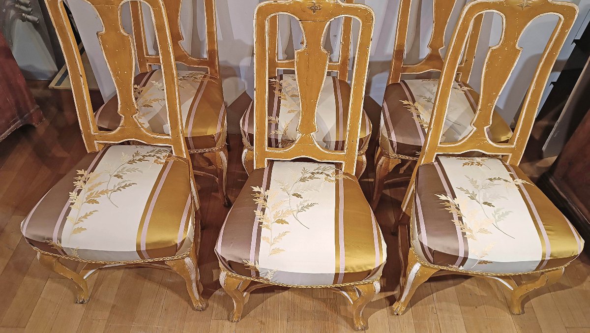 SIX CHAISES LOUIS XV EN BOIS PEINT MILIEU DU 18ème SIÈCLE-photo-1