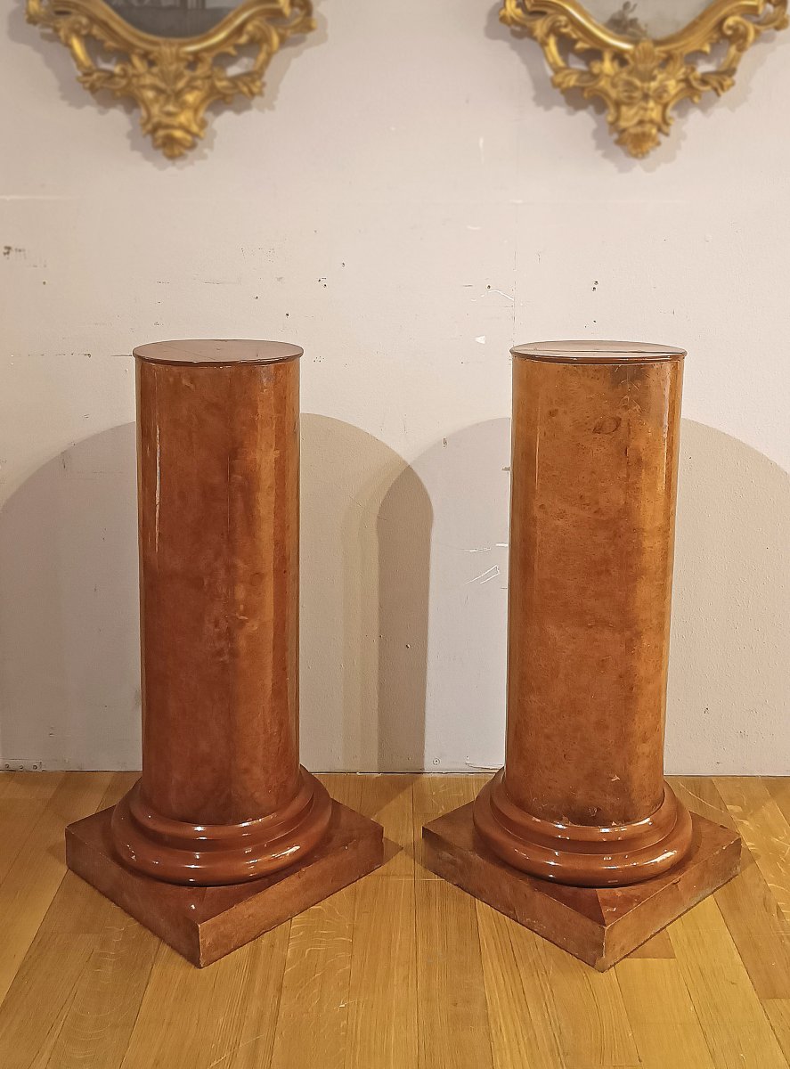 PAIRE DE COLONNES EN LOUPE DE NOYER DU MILIEU DU 19ème SIÈCLE-photo-3