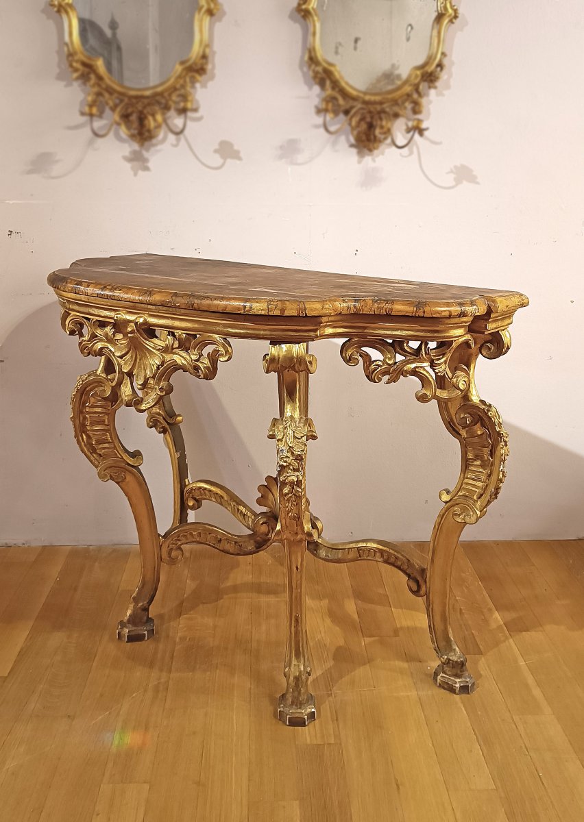 CONSOLE EN BOIS DORE STYLE LOUIS XV MILIEU DU 18ème SIECLE-photo-2