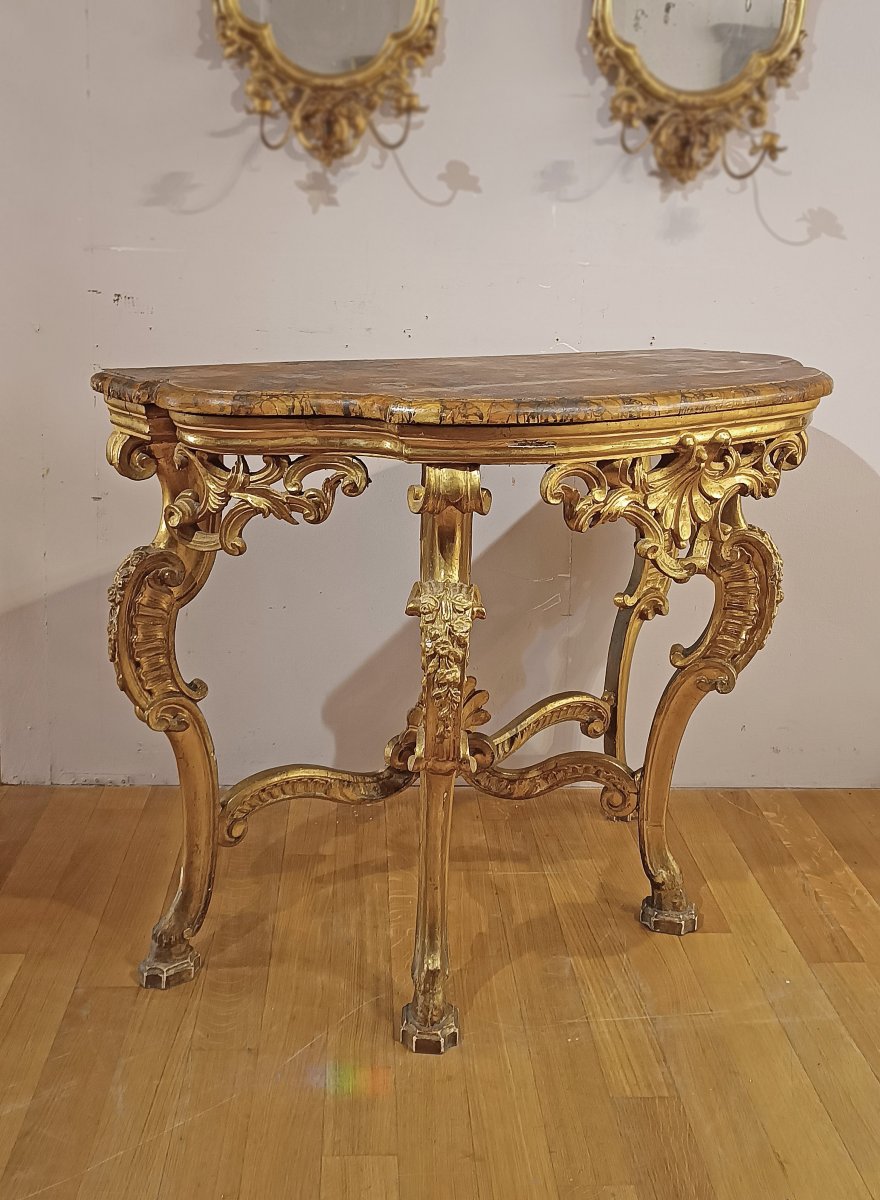 CONSOLE EN BOIS DORE STYLE LOUIS XV MILIEU DU 18ème SIECLE-photo-3