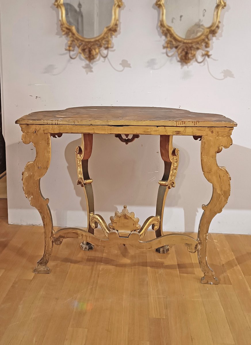 CONSOLE EN BOIS DORE STYLE LOUIS XV MILIEU DU 18ème SIECLE-photo-4