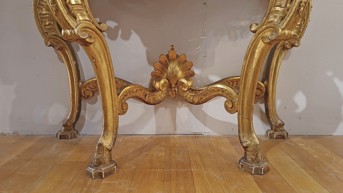 CONSOLE EN BOIS DORE STYLE LOUIS XV MILIEU DU 18ème SIECLE-photo-2