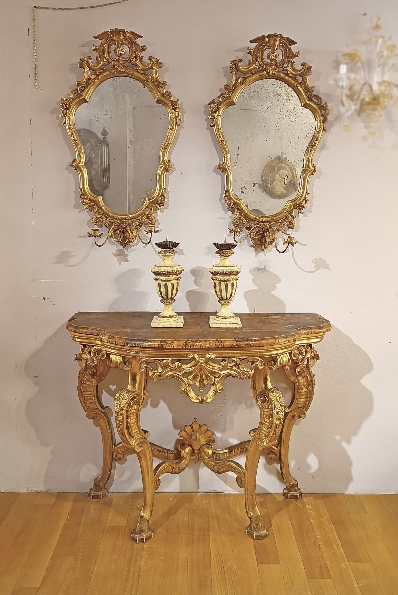 CONSOLE EN BOIS DORE STYLE LOUIS XV MILIEU DU 18ème SIECLE-photo-6
