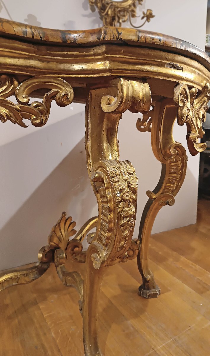 CONSOLE EN BOIS DORE STYLE LOUIS XV MILIEU DU 18ème SIECLE-photo-7