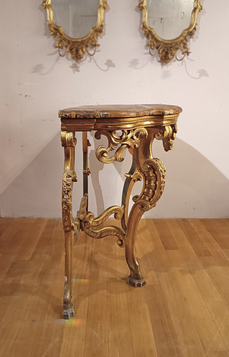 CONSOLE EN BOIS DORE STYLE LOUIS XV MILIEU DU 18ème SIECLE-photo-8