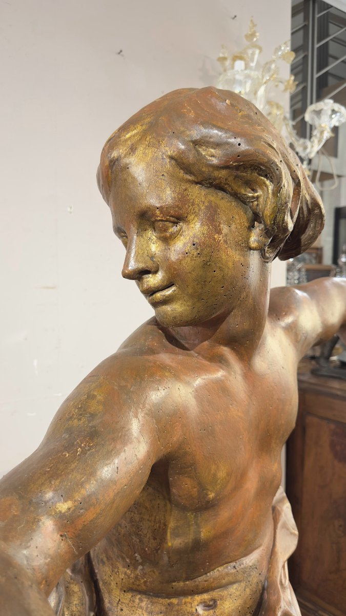 Mid-17th Century Gilded Wood Sculpture Of A Young Man -photo-2