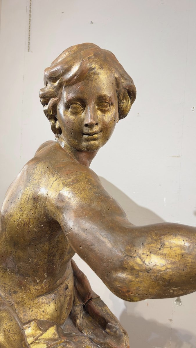 Mid-17th Century Gilded Wood Sculpture Of A Young Man -photo-4