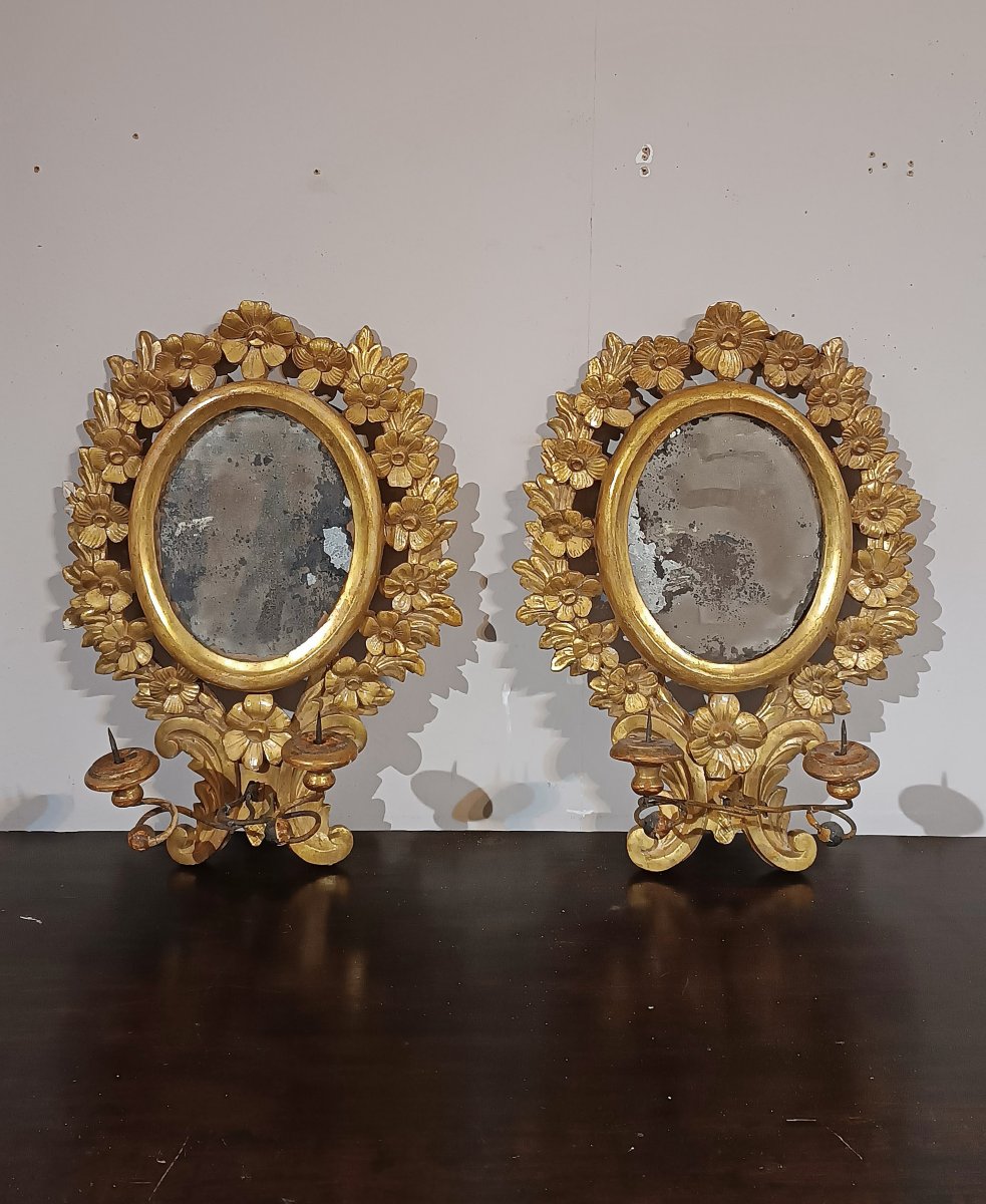 PAIRE DE PETITS MIROIRS DORÉS DU DÉBUT DU 19ème SIÈCLE-photo-2