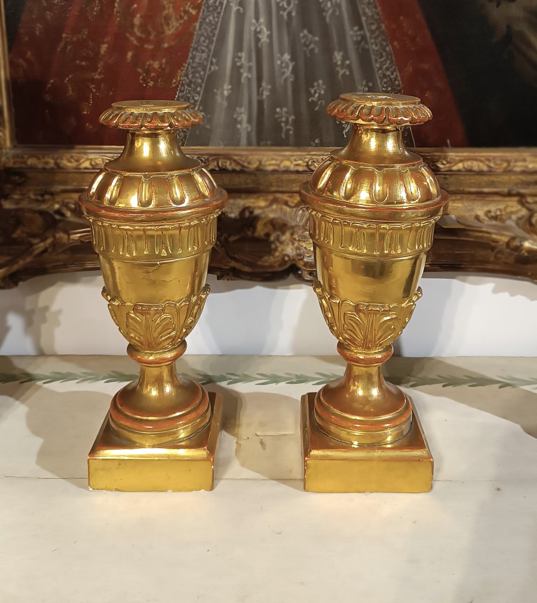 Late 18th Century Pair Of Gilt Neoclassical Candlesticks -photo-2